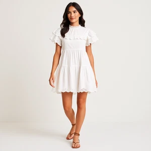 Ulla Johnson Leonie Kleid Blanc Größe 8 Weiß Rüschen Ösen Minikleid - Bild 1 von 23