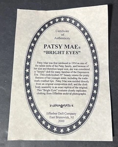 Patsy Mae "Bright Eyes" Certificate of Authenticity (COA) Only - No Doll (2000) - Picture 1 of 11