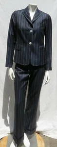 FACONNABLE Navy Blue White Pinstripe Wool Silk Jacket + Pants Suit US XS 2 EUC - Picture 1 of 9