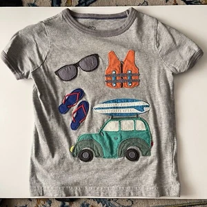 Mini Boden T-shirt Boys 2-3y Grey Surfer Theme Appliqué - Picture 1 of 4