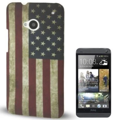 Custodia Protettiva Telefono Cellulare Motivo USA Bandiera Cover per HTC One M7 - Immagine 1 di 4