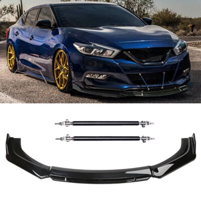 Gloss Black Front Bumper Lip Splitter Spoiler Strut Rod For Nissan Maxima - Image 1 of 4