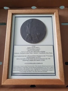 Framed WW1 Death Medallion Sapper David Price, 178th Tunnelling Company - Picture 1 of 3