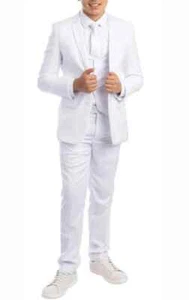 Boy's Jean Yves White Tuxedo Jacket One Button Modern Fitted Slim Fit- Easter - Picture 1 of 17
