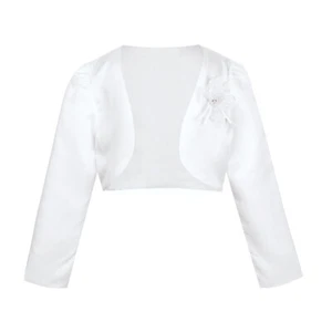 Girls Kids Satin Lace Long Sleeve Open Front Bolero Shrugs for 9Months-14Years - Picture 1 of 125