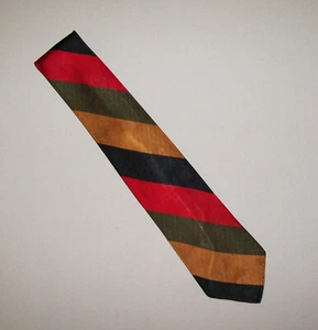 Old Vintage 1950s 60s Amazing Retro Tie Silk Poly Blend Red Gold Green Stripes - Picture 1 of 7