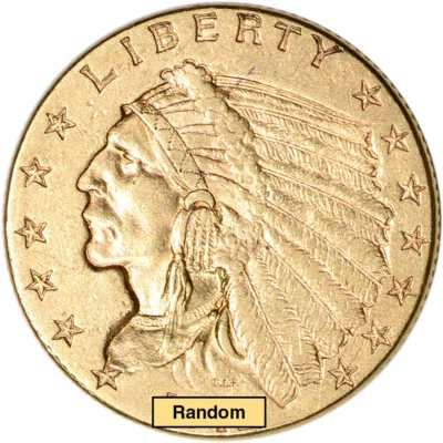 US Gold $2.50 Indian Head Quarter Eagle - Extra Fine - Random Date - Image 1 of 2