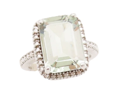 925 Sterling Silver Vintage Ring Rectangle Cut Green Amethyst   Sz 7  RG29854 Foto 1 de 4