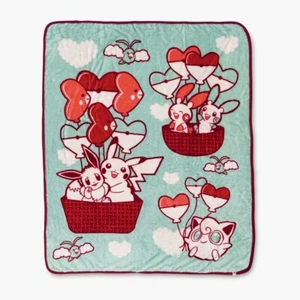Hearts Take Flight Fleece Throw/ Blanket Pokémon Center Pikachu Eevee ❤️ - Picture 1 of 3