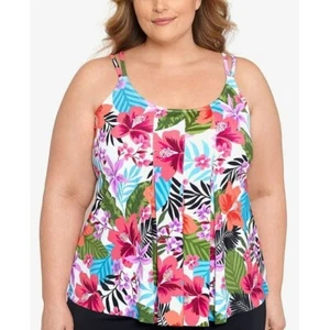 Swim Solutions MULTI Pleated Front Double Strap Tankini Swim Top, US 24W - Picture 1 of 3