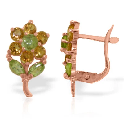 2.12 Carat 14K Solid Rose Gold Flowers Stud Earrings Citrine Peridot - Image 1 of 4