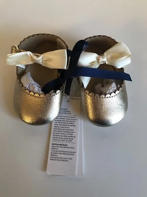 Новый JANIE и JACK металлический золотой бант праздничные туфли младенца 3-6 месяцев - Изображение 1 из 3