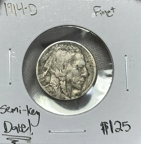 1914-D Buffalo Nickel Choice Fine! Semi-Key Date, Low Mintage! Cover