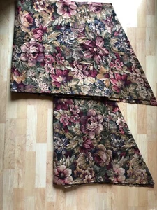 Custom Made Scarf Valances Floral Damask Black Wine Green Heavy Lined Fabric - Picture 1 of 9