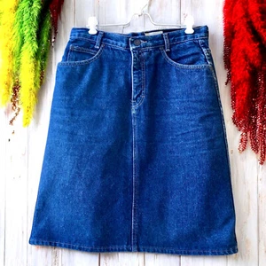 CALVIN KLEIN Vintage 80's Blue Denim Jean Skirt Made in USA Womens 12 - Picture 1 of 10