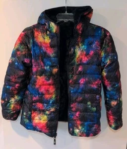 Land's End Girls Galaxy Jacket Reversible Puffer Fuzzy Hooded - Size Large - Picture 1 of 8