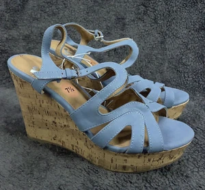 Womens Report Passion Soft Blue Strappy Wedge Cork Platform Shoes Sandals 7.5 - Picture 1 of 8