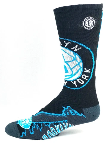 Brooklyn Nets Basketball Men's Black with Neon City Lights Crew Socks Cover