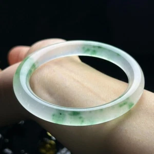  Natürliche eisgrün & weiß burmesische Jade Jadeit Armbänder Armreif 55 mm - Bild 1 von 10