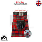 Highland Kilt Outfit Men's Scottish Royal Stewart Tartan Kilt 6 Pcs Package NEW