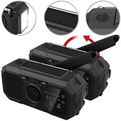 infactory 2er-Set Solar- & Dynamo-Kurbel-Radio, LED, SOS, Powerbank-Funktion - Bild 1 von 4
