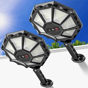 Solar Lights Outdoor Waterproof, 8 Sides Solar Street Light Dusk to Dawn, LED... - Picture 1 of 9