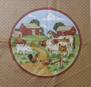 Vintage ~ Cranston ~ #1 ~ "Farmlife in Circle" ~ mit passender Rückseite ~ Baumwolle ~ 15,5"x15,75"  - Bild 1 von 4