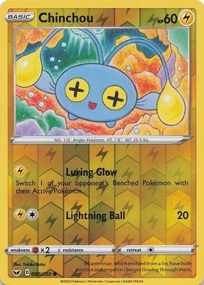 Chinchou (068) Common Reverse Holo SWSH01: Sword & Shield Base Set 068/202 NM - Image 1 of 2