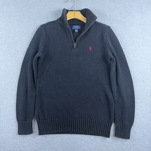 Polo Ralph Lauren Boy's L (14-16) Black Quarter Zip Sweater Cotton Ribbed Chunky - Picture 1 of 5