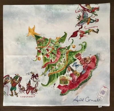 APRIL CORNELL HomeCollection Tablecloth Elves 54x54 Multicolor New With Tag RARE - Image 1 of 4