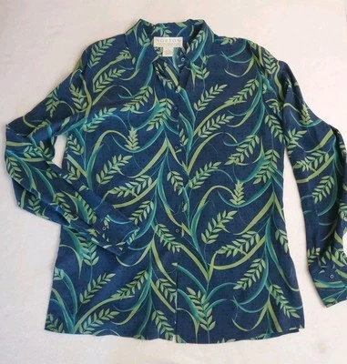 Camisa De Colección Norton McNaughton Para Mujer 100% Seda Estampado Hoja Botón S Azul Verde Foto 1 de 4
