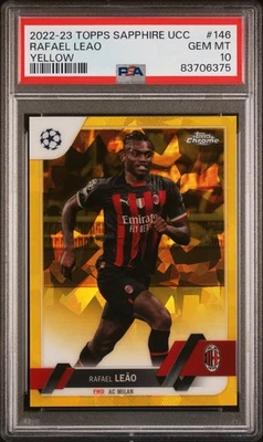 2022-23 Topps Chrome Sapphire Rafael Leao Yellow /99 PSA 10 #146 AC Milan Pop 1 - Image 1 of 2
