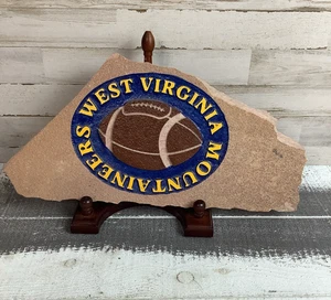 Rare West Virginia Mountaineers Football Stone and Display Stand - Picture 1 of 6