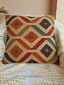 cushion cover handmade Throw Pillow Jute kilim pillow cover Navajo south western - Picture 1 of 6