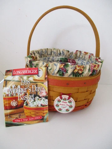 Longaberger 1998 Mother's Day Basket "Rings &Things" Floral Cloth & Liner Cover