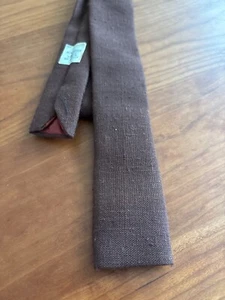 Vintage Skinny Square Bottom Brown Linen/Polyester Men's Neck Tie - Picture 1 of 2