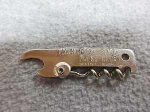 30's WASHINGTON STATE PRESS CLUB Seattle Souvenir Pocket Bottle Opener Corkscrew - Picture 1 of 2