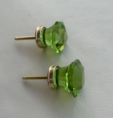 Manija de perilla de vidrio verde diamante victoriano vintage cajón puerta ventana 2 piezas Foto 1 de 4
