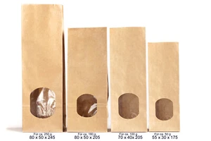 Papiertüten, Blockbodenbeutel mit Fenster inkl. Verschlussstreifen 50 bis 250g - Bild 1 von 2