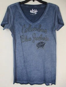 Columbus Blue Jackets Women M Touch by Alyssa Milano V-Neck Sparkle Tee NHL - Picture 1 of 4