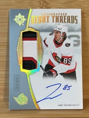 2022-23 Upper Deck Ultimate Collection Jake Sanderson Rookie Patch Auto 45/49 - Image 1 of 2