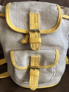 VINTAGE Elizabeth Arden Sunflowers Mini Backpack Jute Canvas Y2K Buckle Strap - Picture 1 of 12