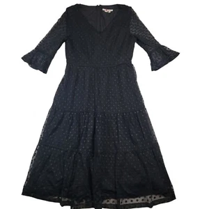 Boden Rosana Polka Dot Tiered Midi Dress Women's Sz 6P Black Overlay Jacquard - Picture 1 of 8