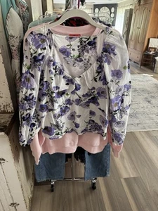 Blusa Anthropologie Top Grande Para Mujer Blanca Floral Algodón Manga Abullonada - Imagen 1 de 7