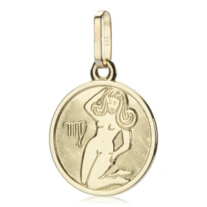 Jungfrau Sternzeichen 585 Gelb Gold 12mm klein Kettenanhänger Zodiak Horoskop - Picture 1 of 1