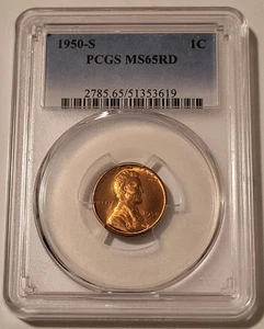 1950 S Lincoln Wheat Cent MS65 RED PCGS - Picture 1 of 4
