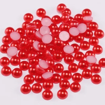200Pcs Red Color Acrylic FlatBack Half Pearl Bead Flat Back 10mm Scrapbook - Image 1 of 4