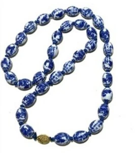 Collana Vintage Cinese Export Argento Blu Porcellana Perline Chiusura Filigrana 25" - Foto 1 di 6