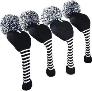 Cubiertas para cabeza de palos de golf de punto a rayas de 4 piezas 1 3 5 X negras (juego de 4 piezas) - Imagen 1 de 6