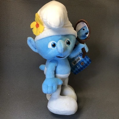 Kellytoy 蓝精灵 Vanity Smurf 14 英寸毛绒娃娃玩具全新标签 2013 蓝色白色镜面 — 第 1/4 张图片